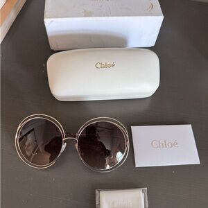 Chloé Round Double-Rim Sunglasses in Gold with Brown Lenses